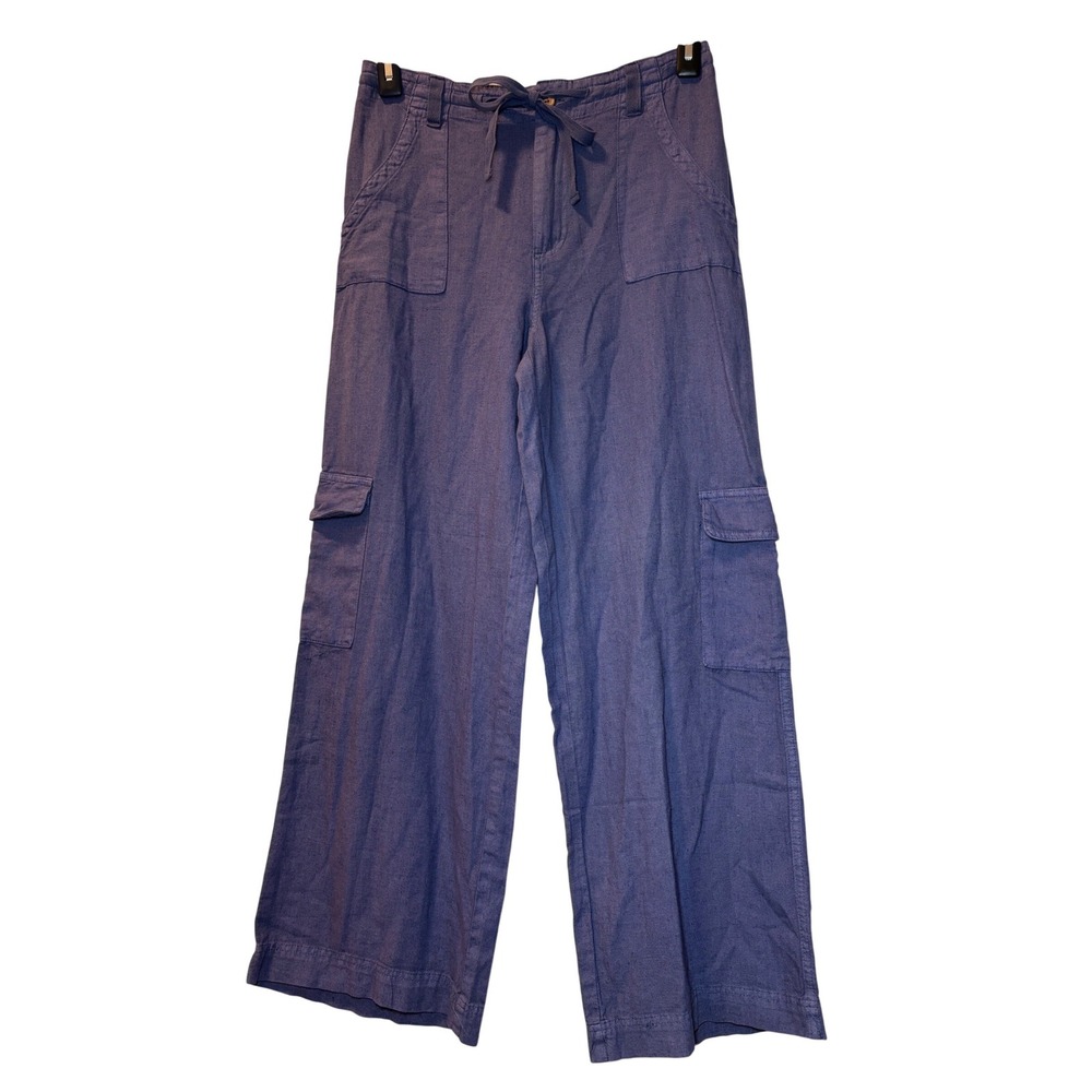 Sincerely Jules Womens Purple Linen Blend Wide Leg Cargo Pants Drawstring NWT